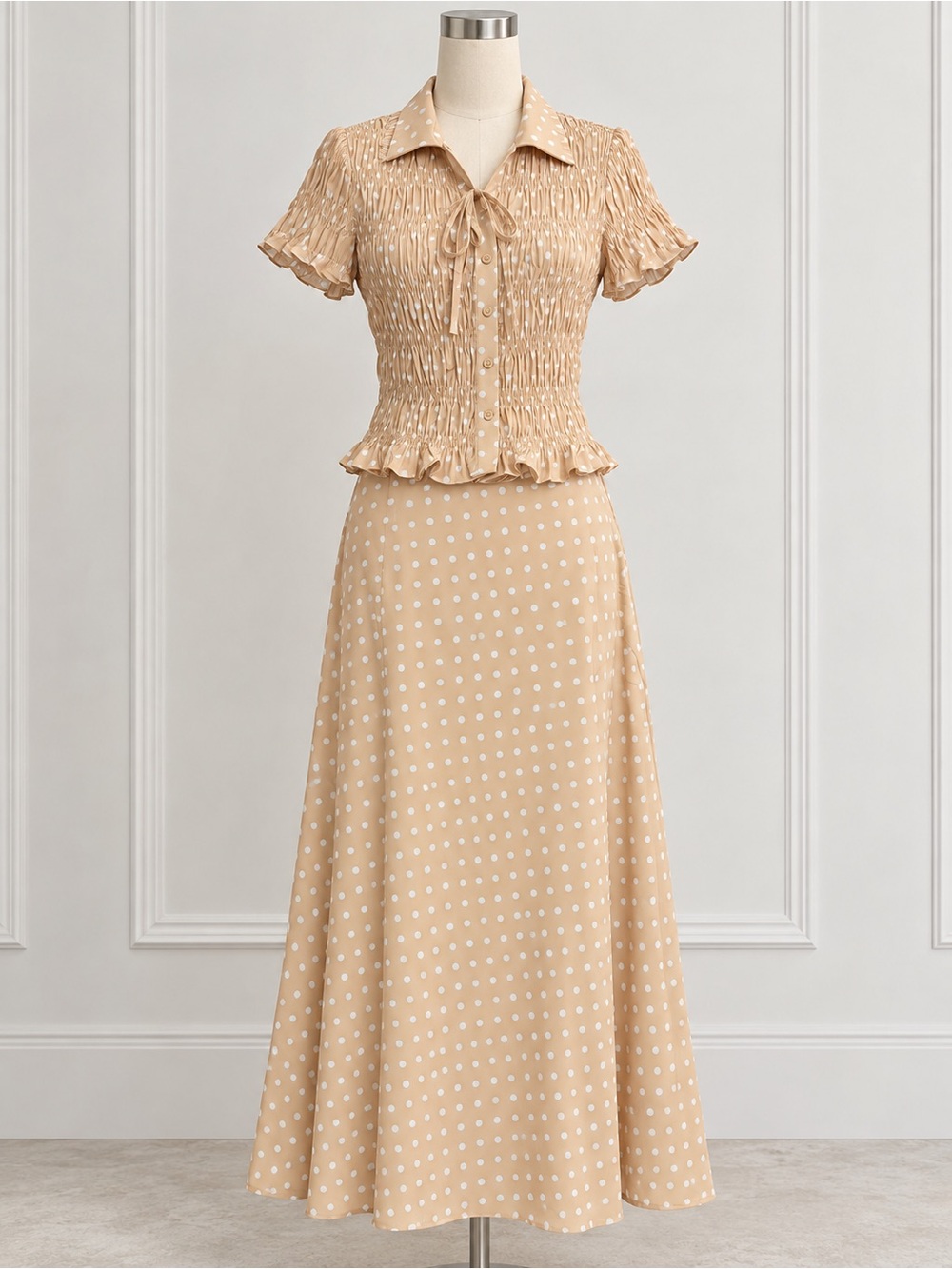 Peach Polka Dot Maxi Skirt by Baevely - Feminine Flowy Style